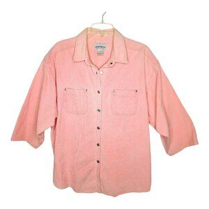 Stone Mesa Corduroy Shirt Jac Women XL Pink Coral 3/4 Sleeve Y2K Relaxed Fit